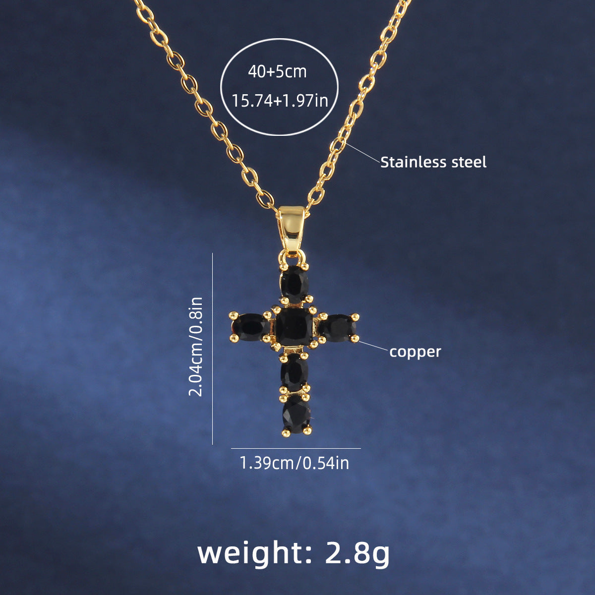 Simple Fashion Copper Micro Inlay Cross Stainless Steel Necklace Light Luxury Clavicle Chain