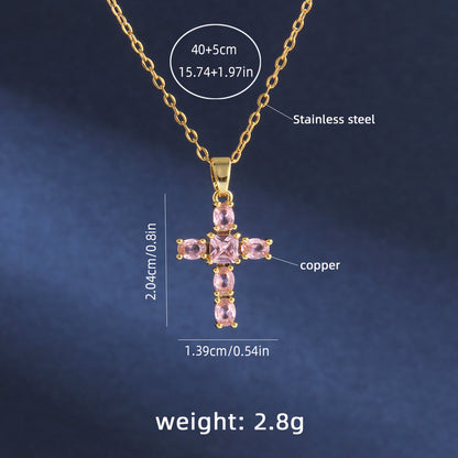 Simple Fashion Copper Micro Inlay Cross Stainless Steel Necklace Light Luxury Clavicle Chain