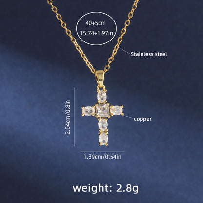 Simple Fashion Copper Micro Inlay Cross Stainless Steel Necklace Light Luxury Clavicle Chain