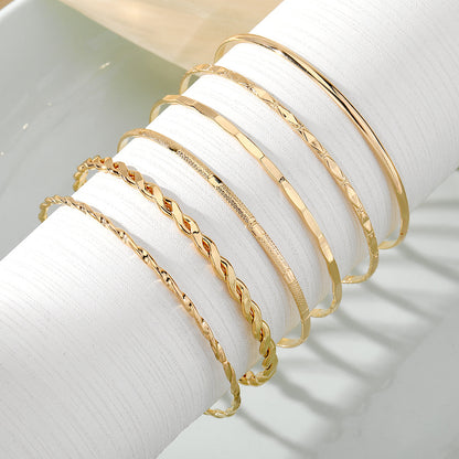 Bohemian Metal Chain Bracelet Set For Women Geometric Gold Color Thick Link Chain Open Bangle Female Fashion Jewelry