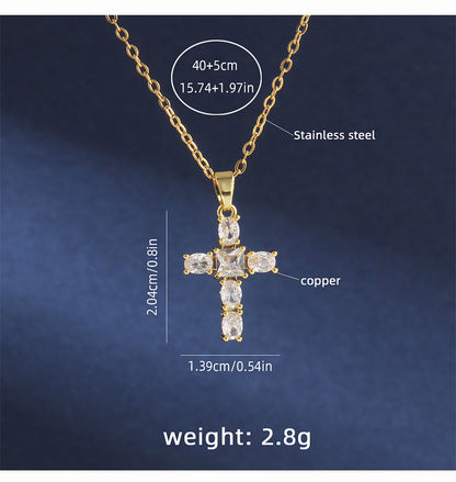 Simple Fashion Copper Micro Inlay Cross Stainless Steel Necklace Light Luxury Clavicle Chain